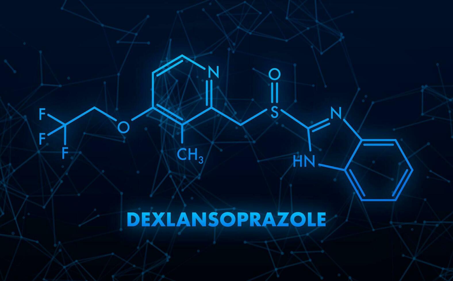 Dexlansoprazol Konzept chemisch Formel Symbol Etikett, Text Schriftart Vektor Illustration.