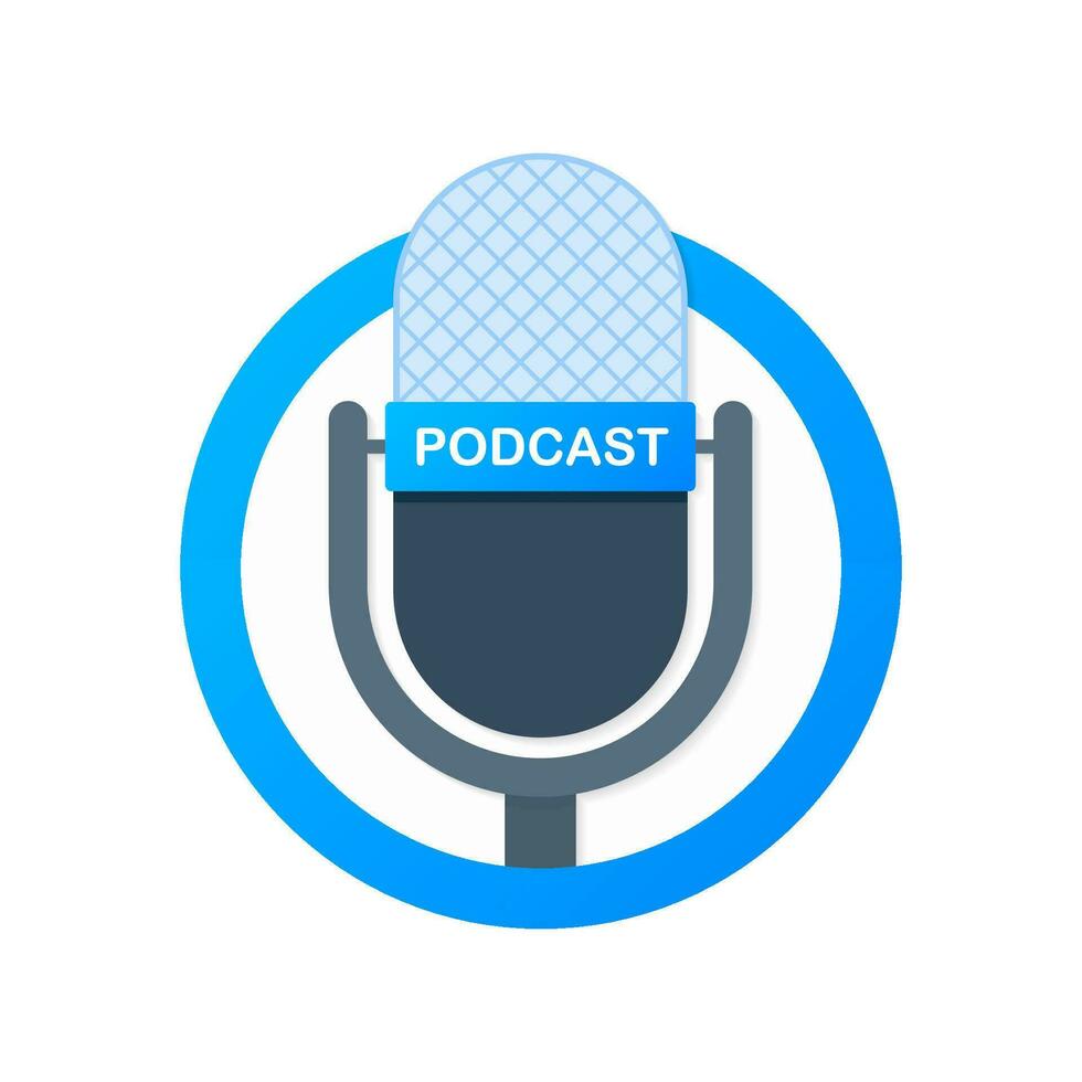 Podcast Symbol mögen auf Luft live. Podcast. Abzeichen, Symbol, Briefmarke, Logo. Radio Rundfunk- oder streamen. Vektor Illustration.