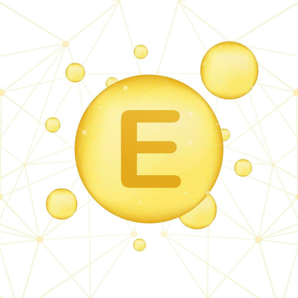 Vitamin e Gold leuchtenden Symbol. ascorbisch Säure. Vektor Illustration