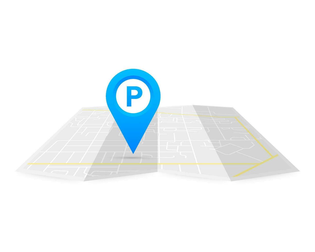 Parkplatz punktgenau Blau auf Karte. Parkplatz Karte Punkt unterzeichnen. Vektor Lager Illustration