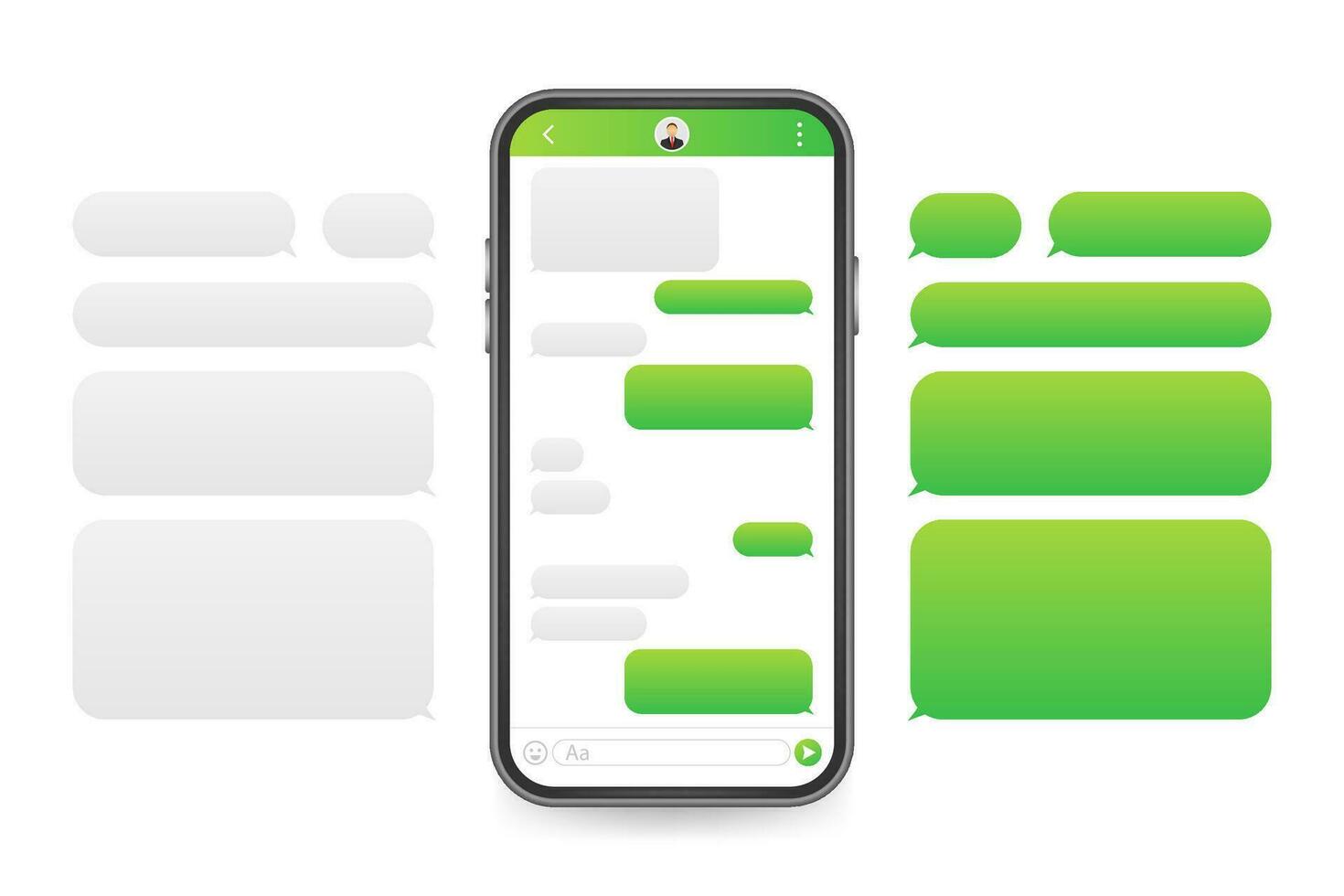 chatt gränssnitt Ansökan med dialog fönster. rena mobil ui design begrepp. SMS budbärare. vektor stock illustration