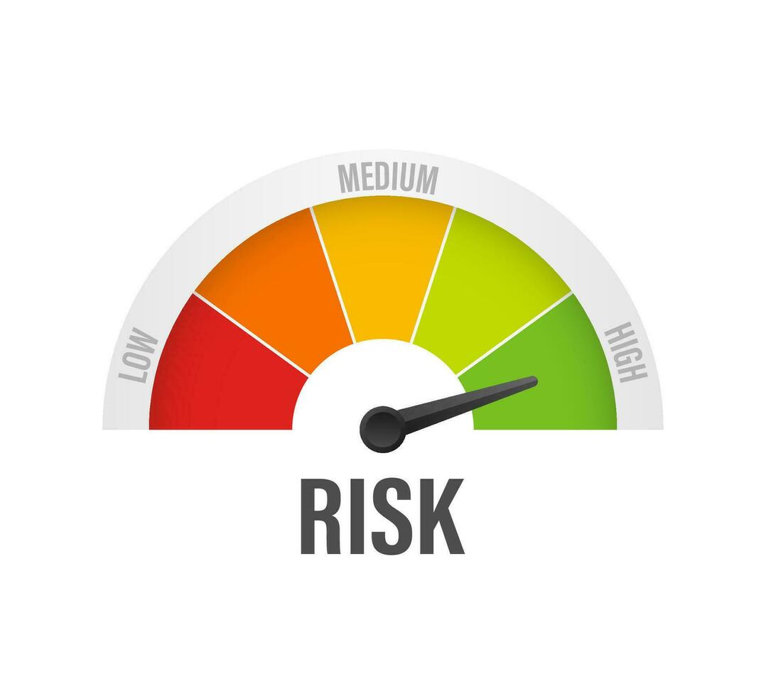 risk ikon på hastighetsmätare. hög risk meter. vektor illustration.