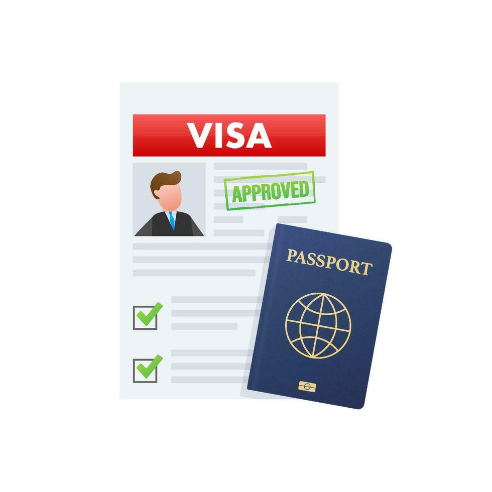 Visa Anwendung. Reise Genehmigung. Einwanderung Visa. Vektor Lager Illustration.