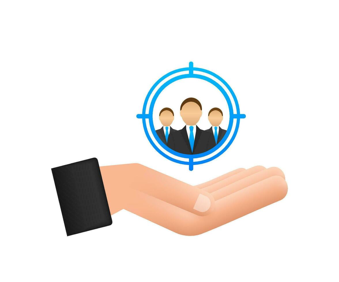 kund relation förvaltning begrepp med händer. organisation av data på arbete med kunder, crm begrepp. vektor illustration