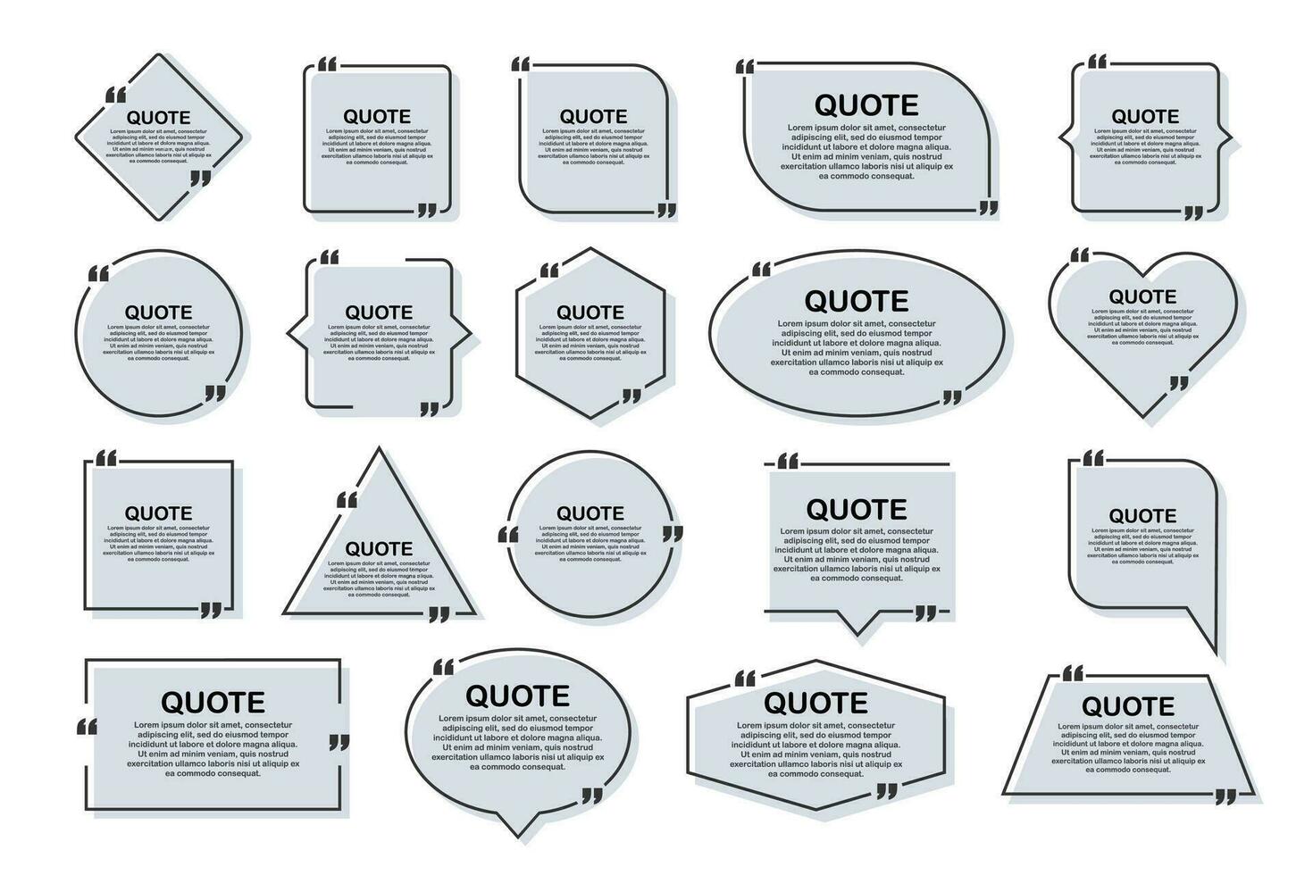 einstellen Zitat Rahmen. leer Vorlage mit drucken Information Design Zitate. Vektor Lager Illustration