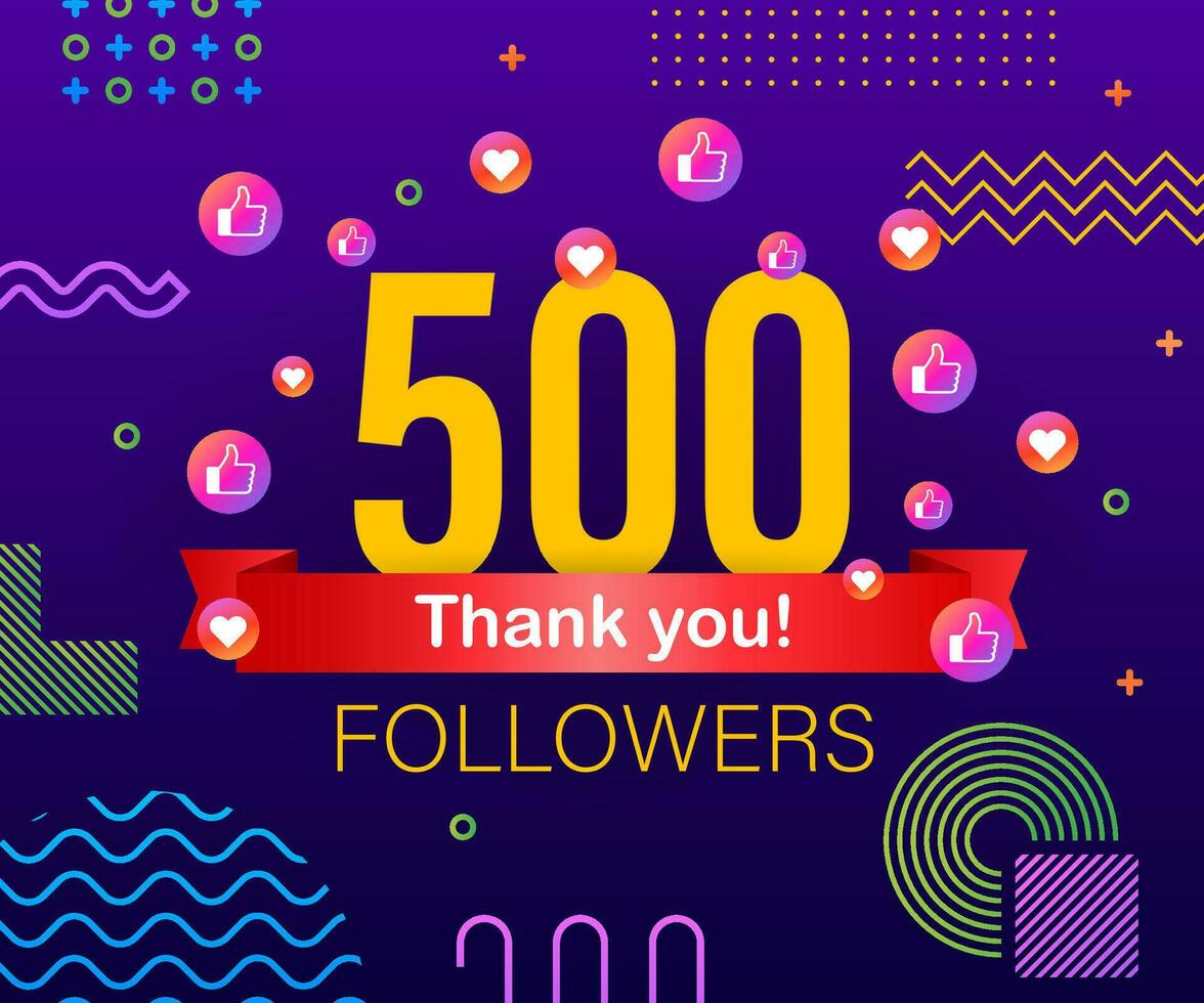 tacka du 500 följare tal. gratulera flerfärgad tack bild för netto vänner gillar vektor