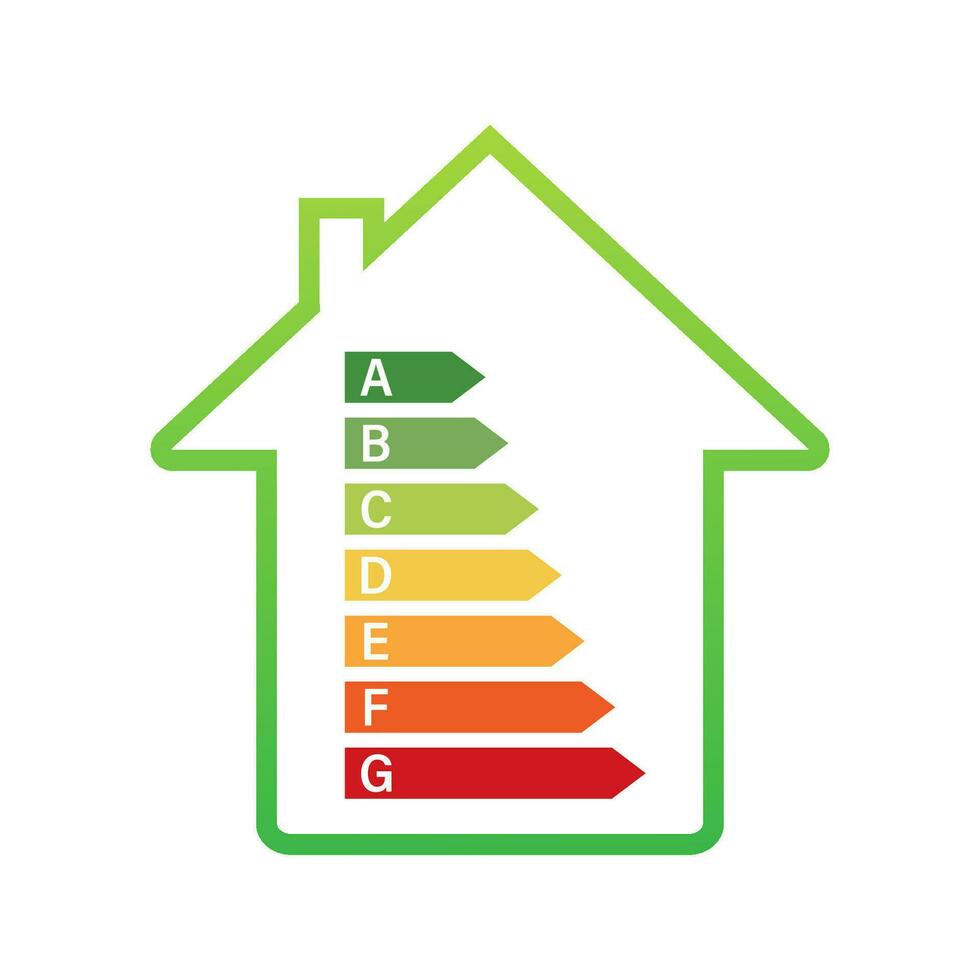 Energie Effizienz Diagramm und Haus Konzept. Zuhause Symbol Vektor. Solar- Leistung. Grün heim. Vektor Lager Illustration