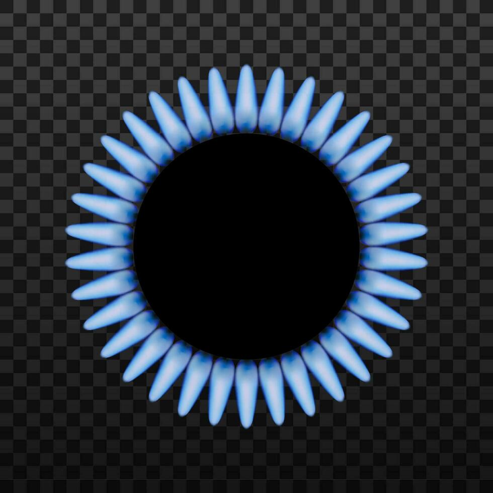 Gas Brenner Ring mit Blau Flamme auf schwarz Hintergrund. Vektor Lager Illustration