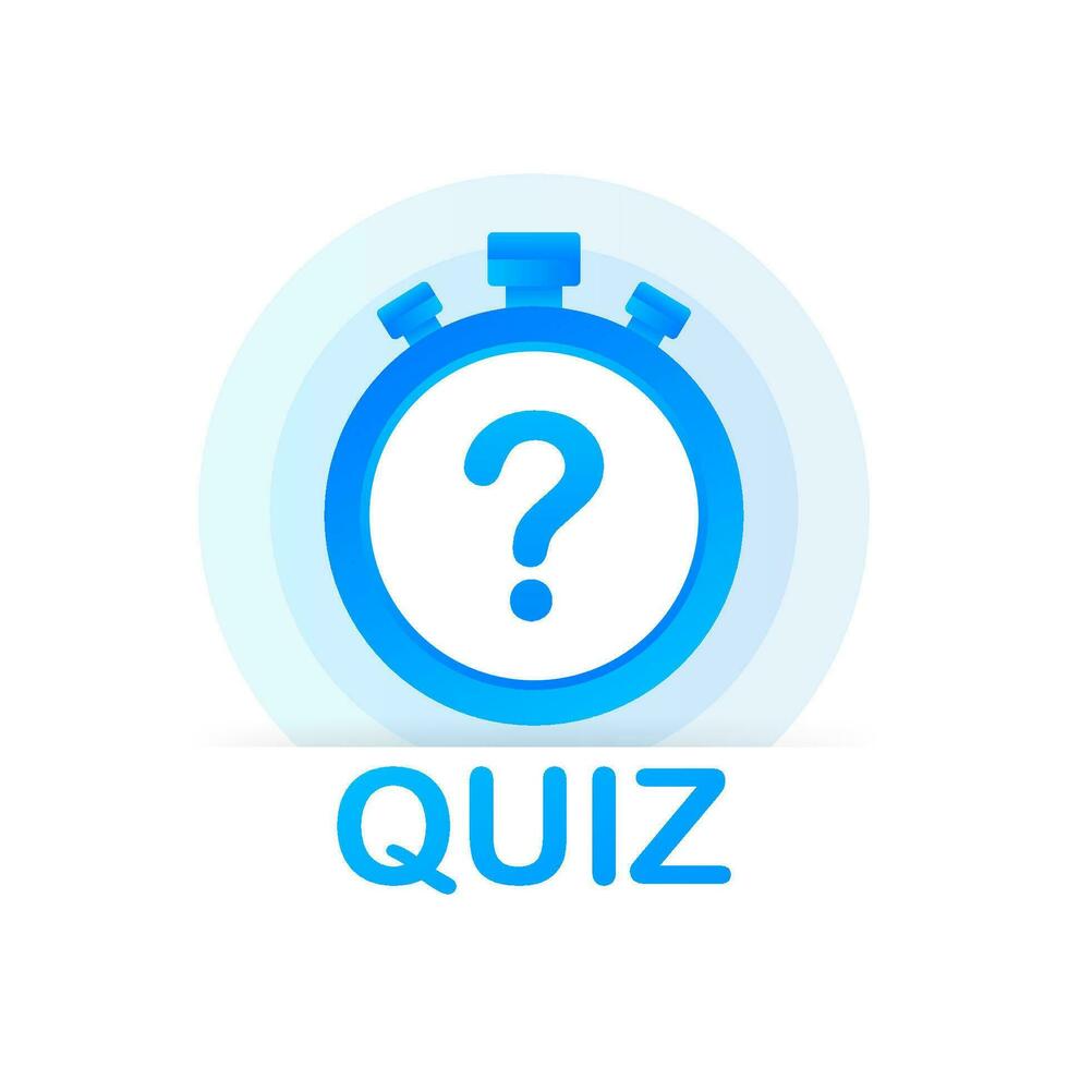 Quiz Logo mit Uhr, Konzept von Fragebogen Show singen, Quiz Taste, Frage Wettbewerb. Vektor Lager Illustration
