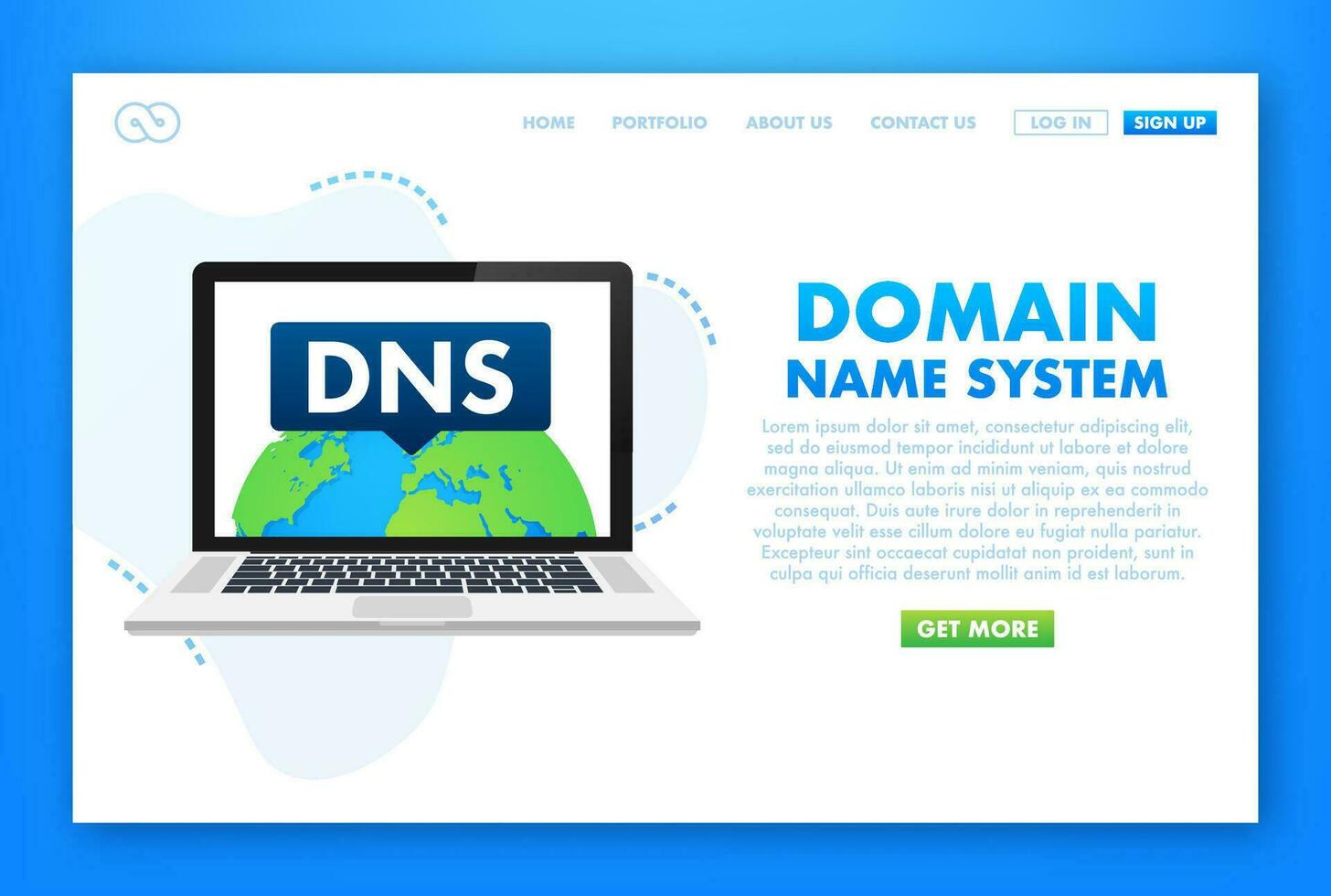 DNS Domain Name System Server. global Kommunikation Netzwerk Konzept. Netz Suche Konzept. Vektor Illustration.
