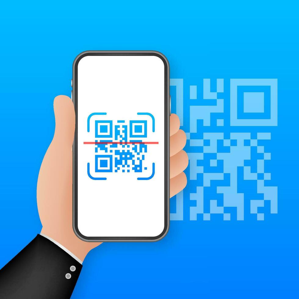 Scan qr Code zu Handy, Mobiltelefon Telefon. elektronisch, Digital Technologie, Barcode. Vektor Lager Illustration