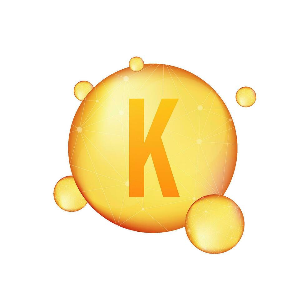 Vitamin k Gold leuchtenden Symbol. ascorbisch Säure. Vektor Illustration.