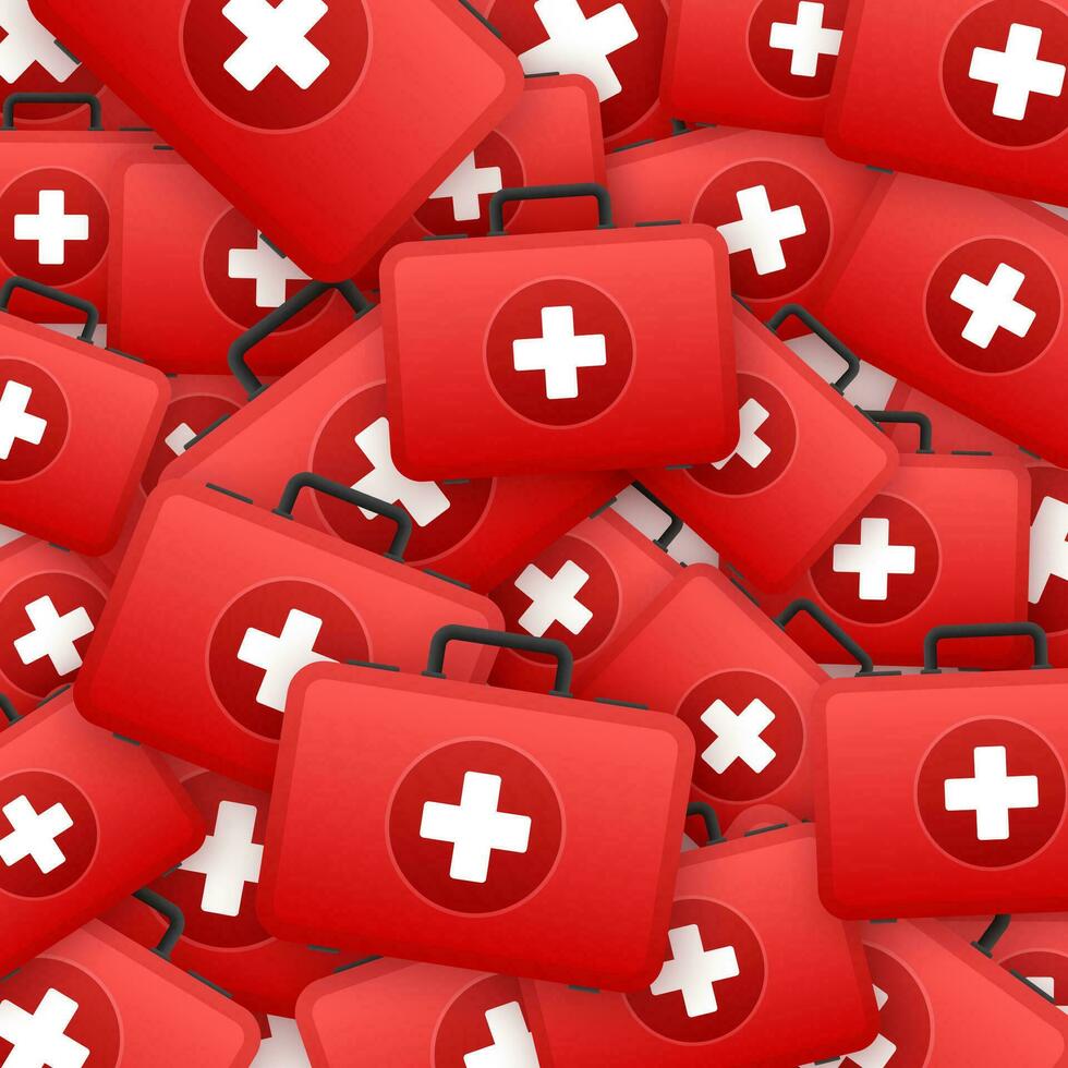 tecknad serie ikon med röd först hjälpa på vit bakgrund för medicinsk design. platt vektor illustration