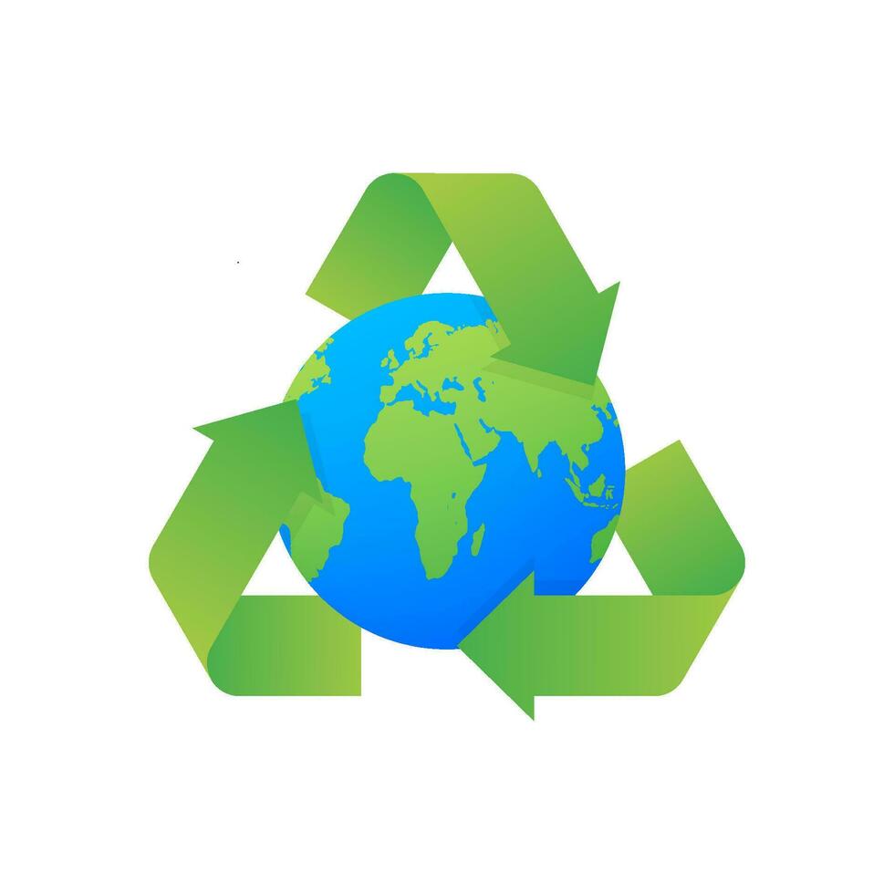 recyceln Recycling Symbol. Grün Erde Globus Vektor Design. Umfeld, Ökologie, Natur Schutz Konzept. Vektor Lager Illustration