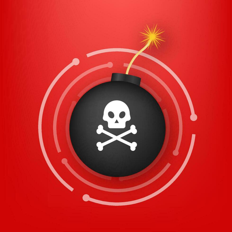 platt illustration. skydda ikon. abstrakt ikon med röd cyber ge sig på. bomba logotyp på röd bakgrund. nätfiske lurendrejeri vektor