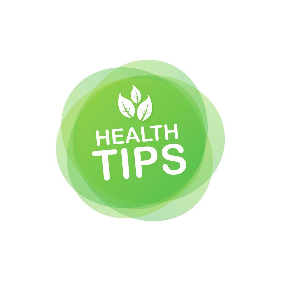 Gesundheit Tipps, Abzeichen, Symbol auf Weiß Hintergrund. Vektor Illustration.
