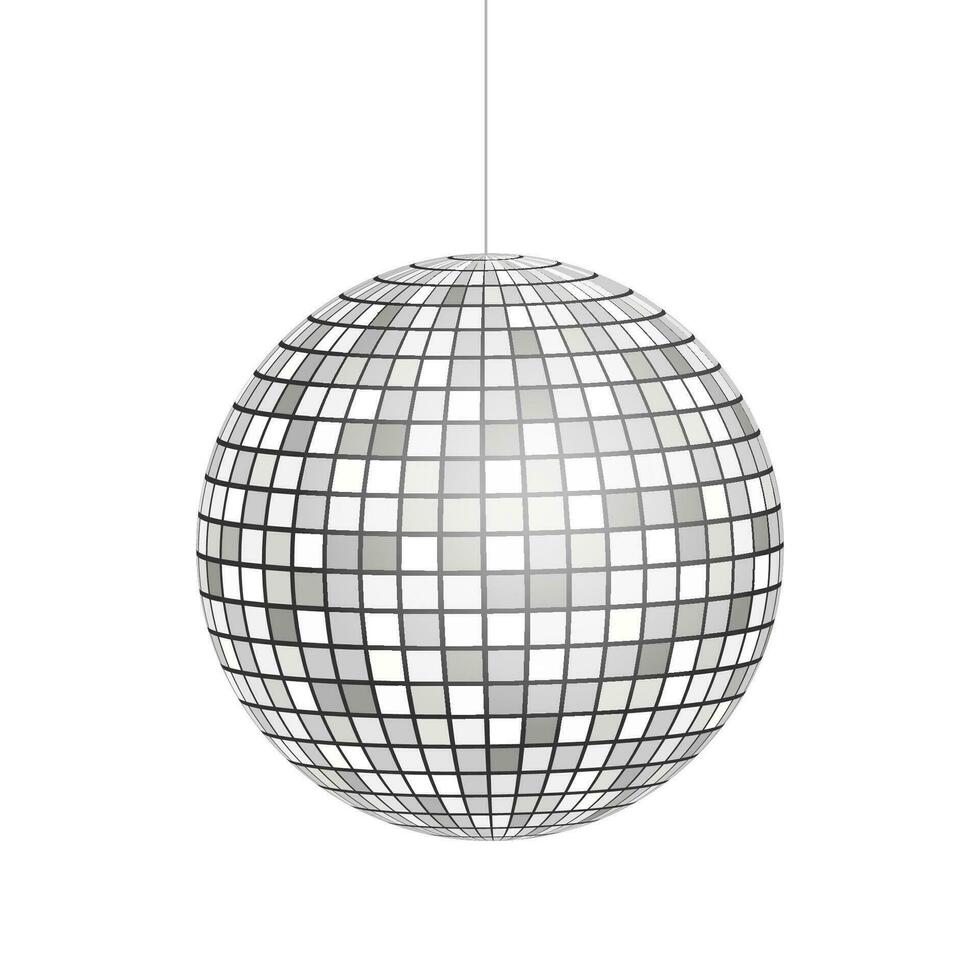 Silber Disko Ball Symbol isoliert auf Graustufen Hintergrund. Vektor Lager Illustration