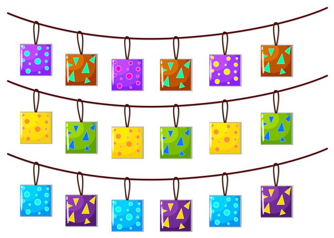 Quadratische Ornamente hängen am Seil vektor