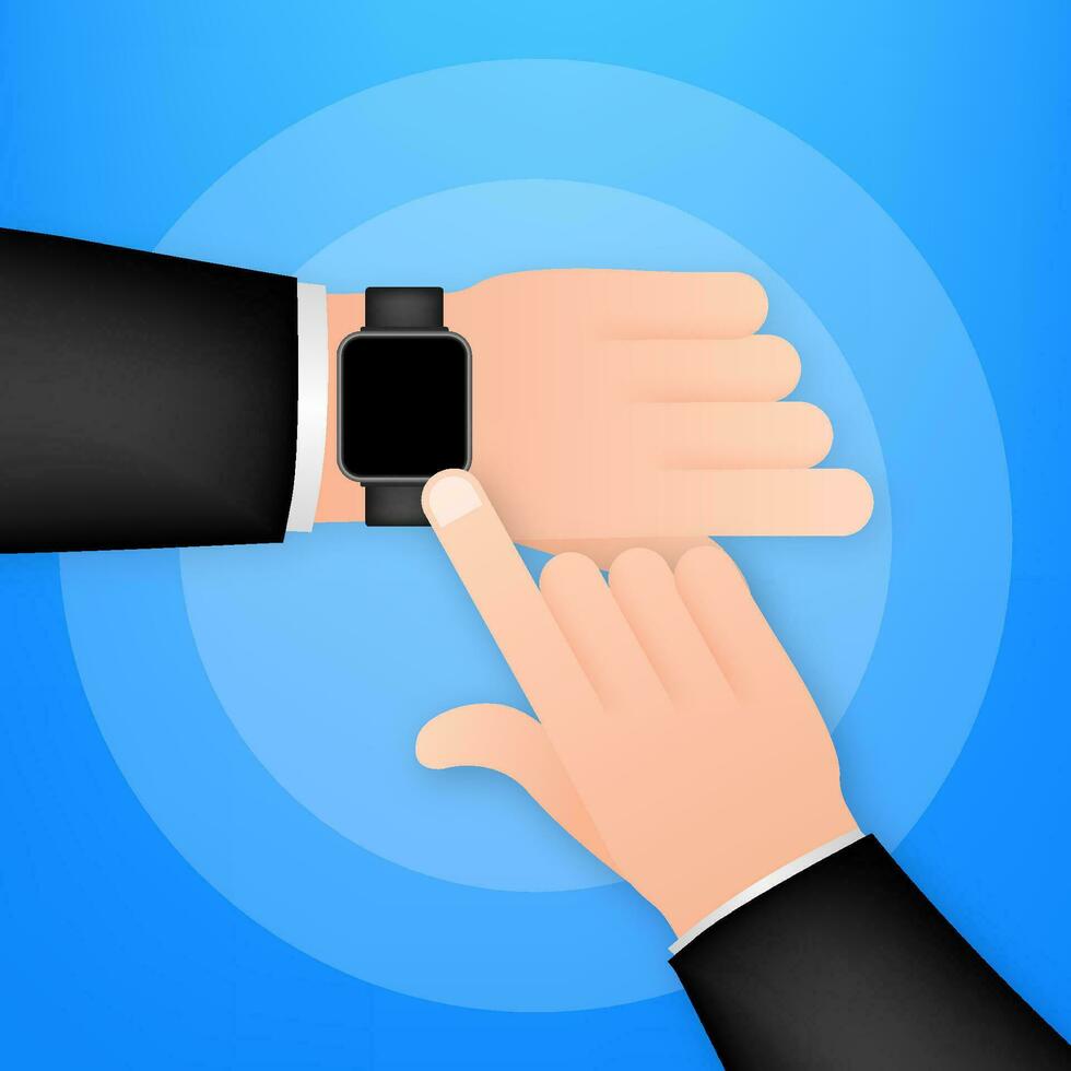 Clever Uhr auf das Hand. Konzept tragbar Technologie. Zeit Management. Vektor Lager Illustration