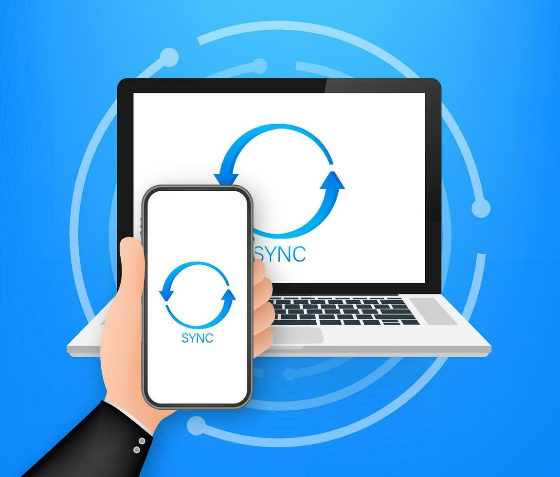 platt ikon med synkronisera smartphone för mobil enhet design. digital teknologi bakgrund. information teknologi begrepp vektor