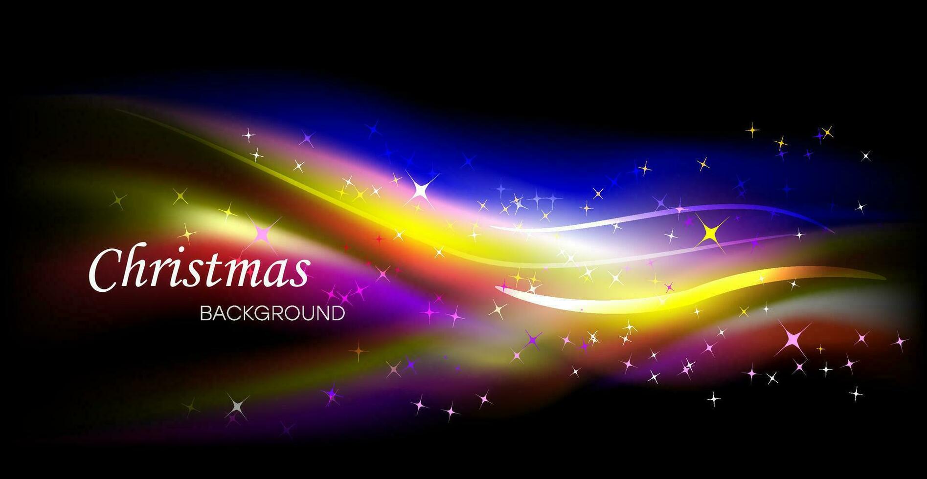 lyxig svart bakgrund med flerfärgad vågig rader, suddigt damm, gnistor, abstrakt bakgrund med bokeh effekt. festlig jul eller ny år bakgrund. vektor