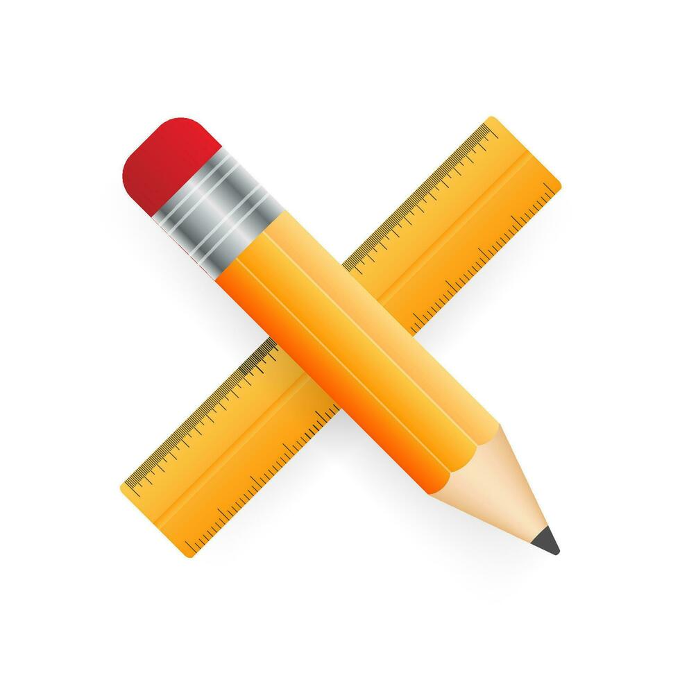 Lineal und Bleistift auf Weiß Hintergrund. Vektor Lager Illustration