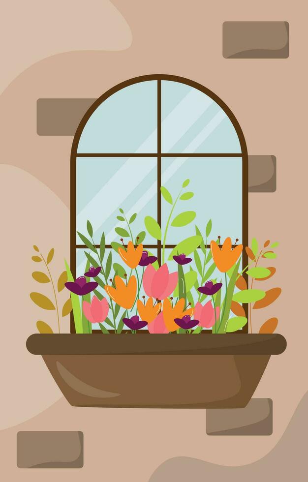 Fenster Illustration mit Blumen vektor