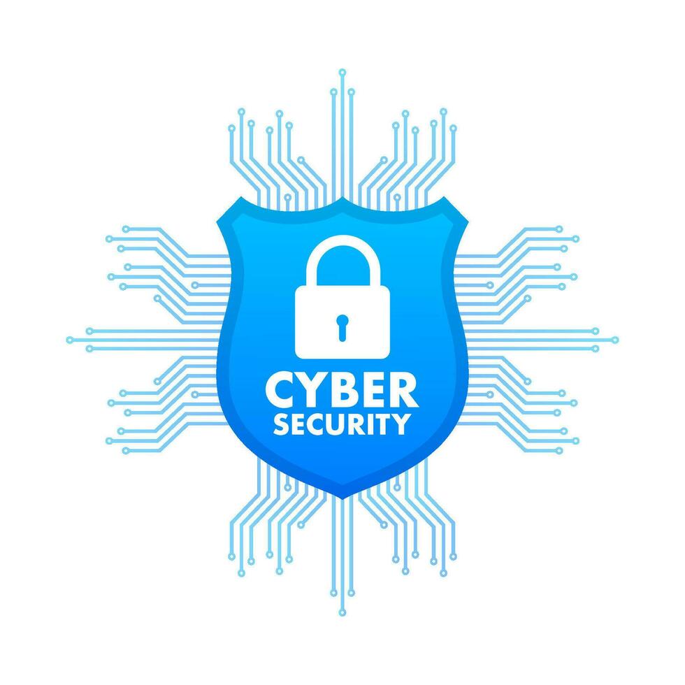 Cyber Sicherheit Vektor Logo mit Schild und prüfen markieren. Sicherheit Schild Konzept. Internet Sicherheit. Vektor Illustration