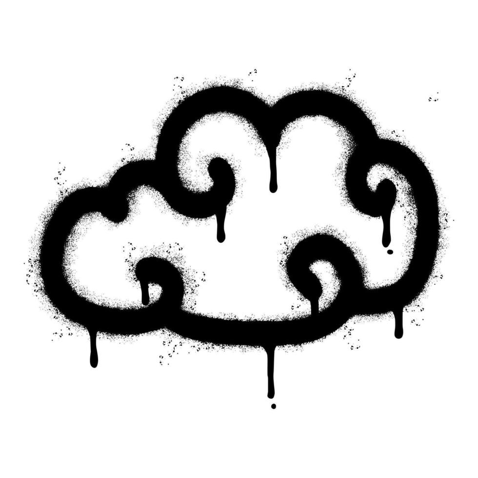 spray målad graffiti moln ikon sprutas isolerat med en vit bakgrund. graffiti moln ikon med över spray i svart över vit. vektor