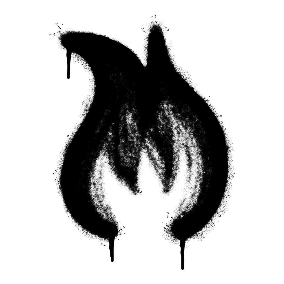 spray målad graffiti brand flamma ikon sprutas isolerat med en vit bakgrund. graffiti brand flamma ikon med över spray i svart över vektor