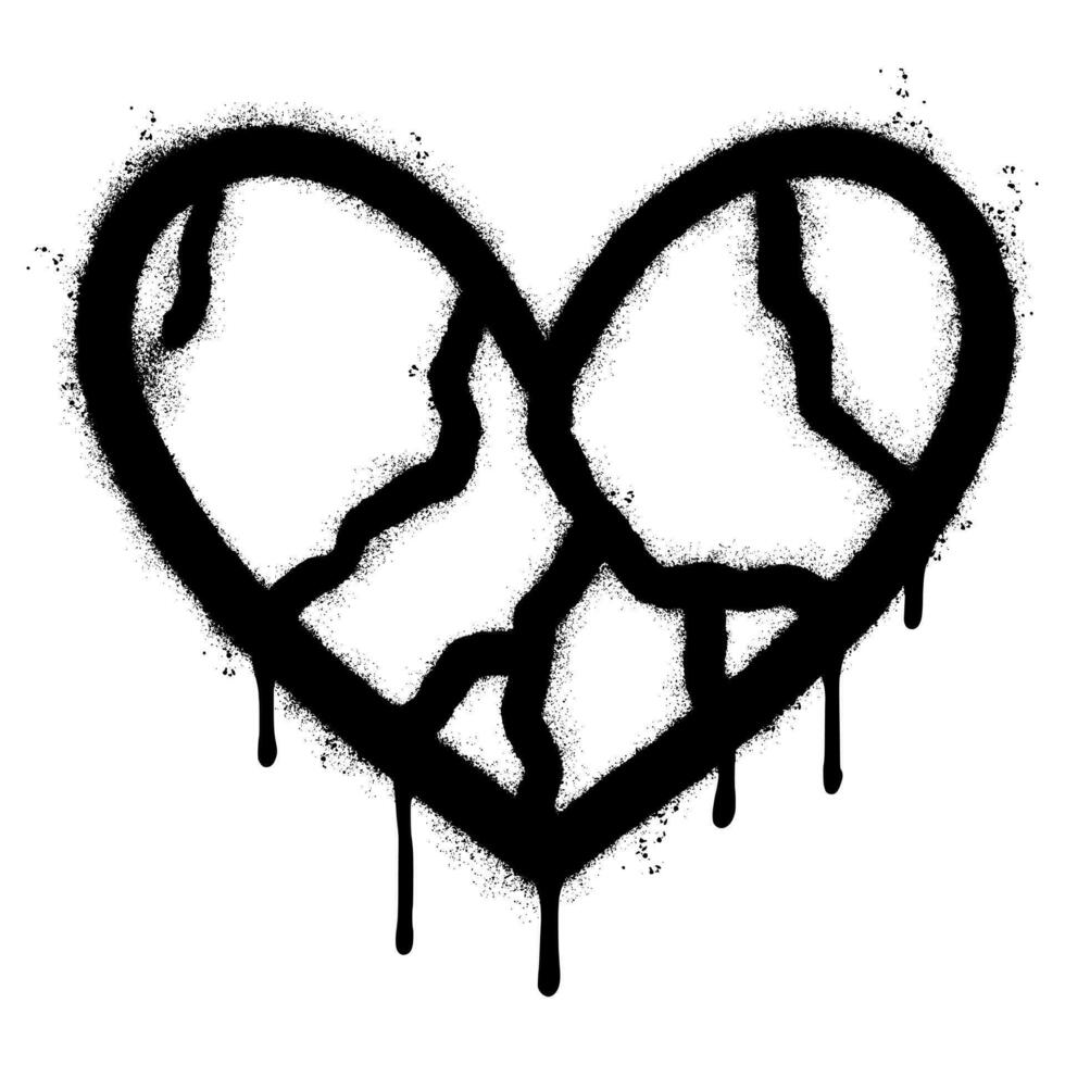 spray målad graffiti bruten hjärta ikon ord sprutas isolerat med en vit bakgrund. graffiti kärlek ha sönder ikon med över spray i svart över vit. vektor