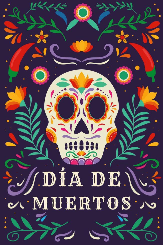 platt design vektor dia de muertos vertikal baner illustration