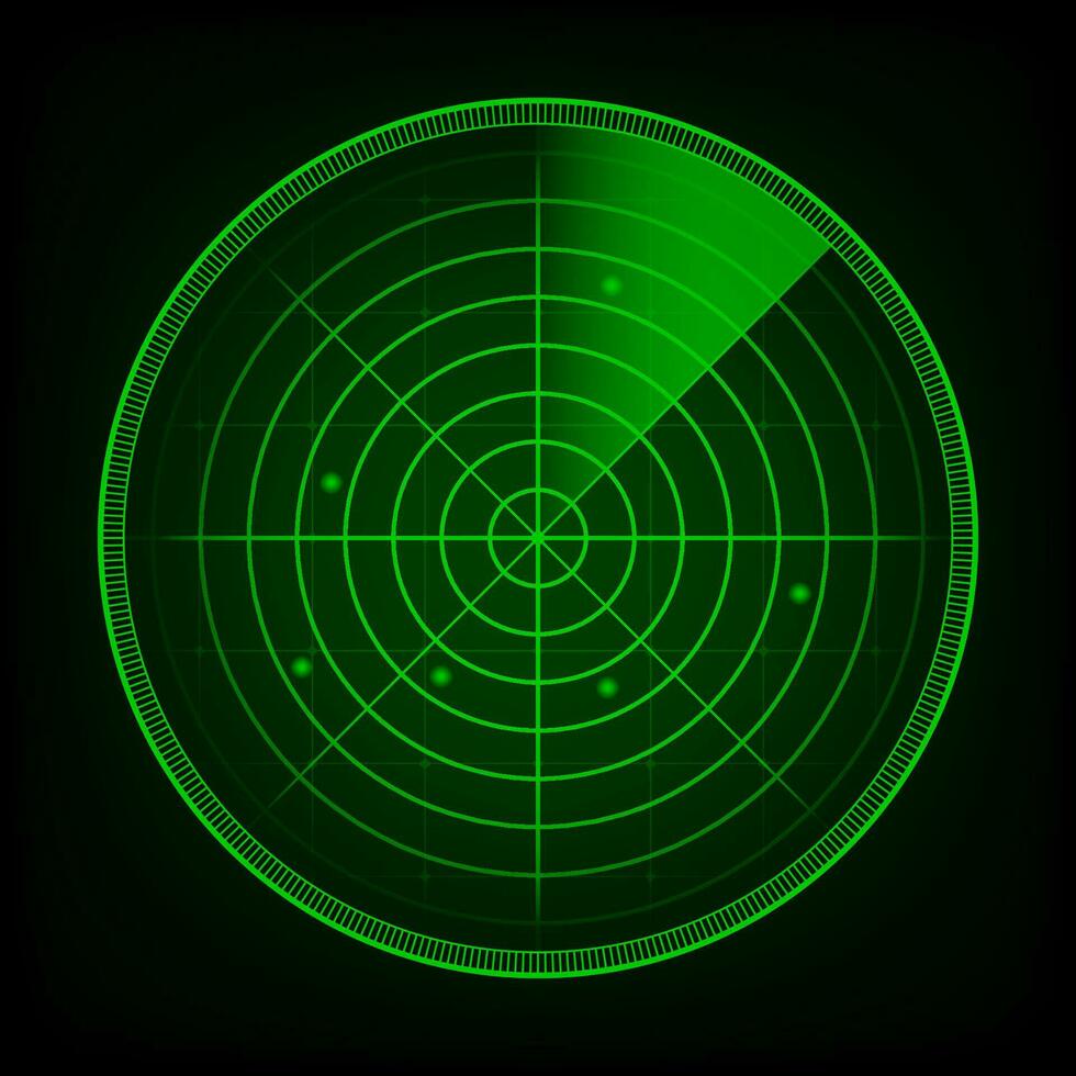 realistisch Radar im suchen. Radar Bildschirm mit das Ziele. Vektor Lager Illustration