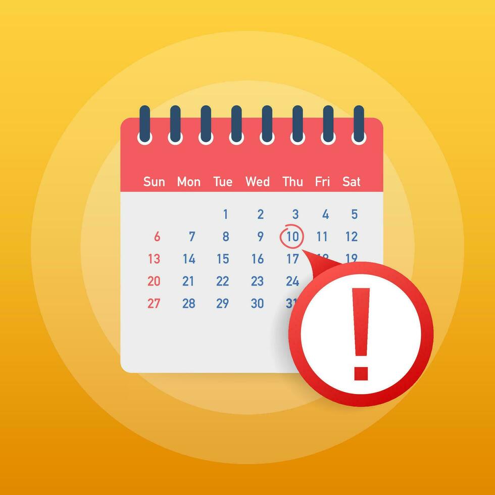 Kalender Frist oder Veranstaltung Erinnerung Benachrichtigung. Zeitplan, Termin, wichtig Datum Konzept. Vektor Lager Illustration.