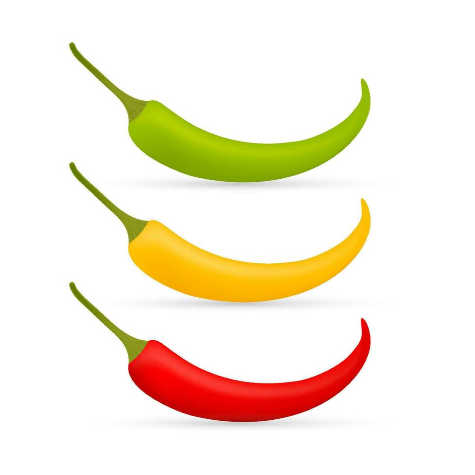 varm chili peppar vektor uppsättning isolerat på vit bakgrund. röd, gul och grön.