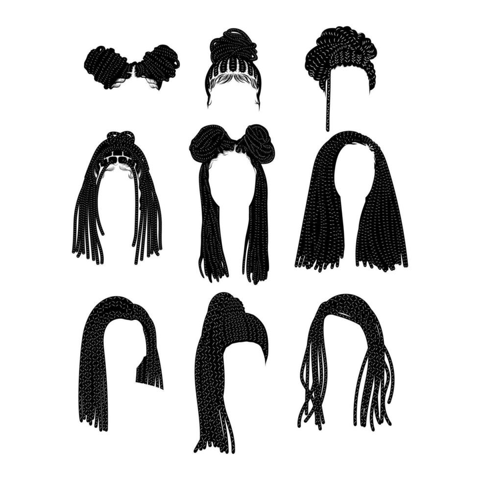 einstellen von Frauen afro Dreadlocks Haar zum Grafik Ressourcen. Vektor eps 10