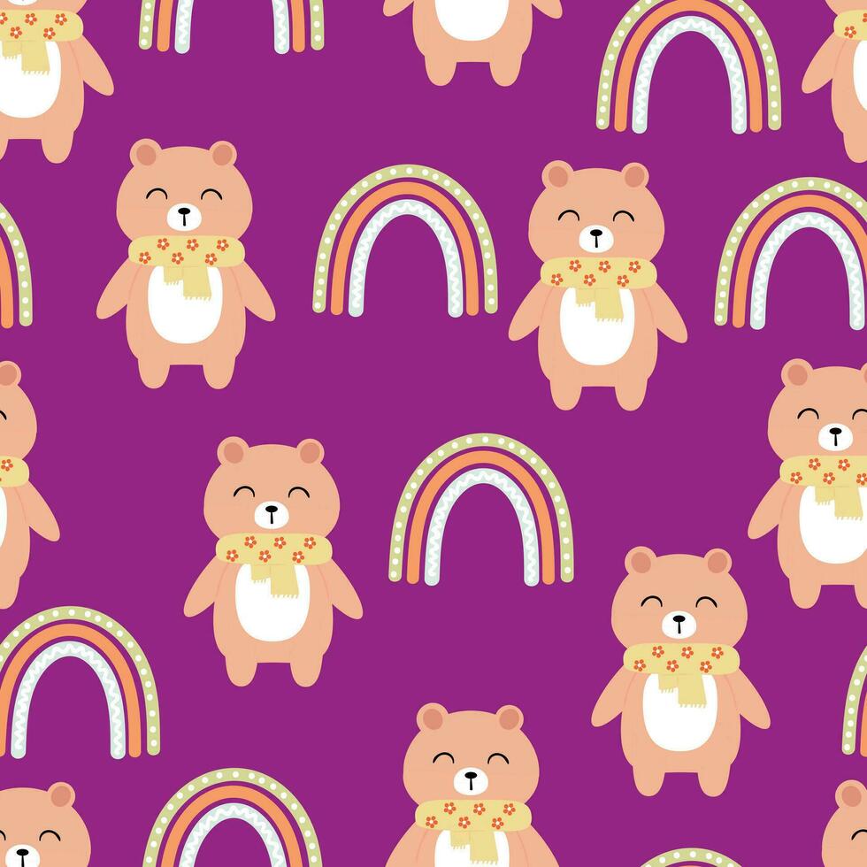 süß Bären und Regenbogen nahtlos Muster zum Stoff Drucke, Textilien, Geschenk Verpackung Papier. bunt Vektor zum Kinder, eben Stil