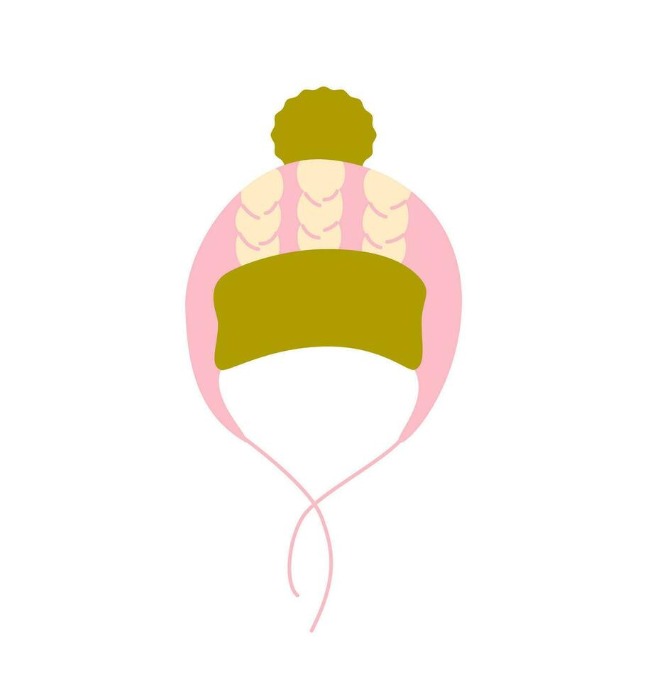 bebis barns vinter- hatt med öra klaffar och pompon. mysigt höst och vinter- säsong. scandinavian högtider. vektor