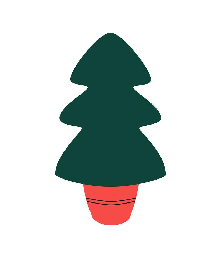 klassisk jul träd i pott. fluffig tall. hand dragen klotter. vinter- högtider. ny år. ikon, symbol, logotyp. vektor