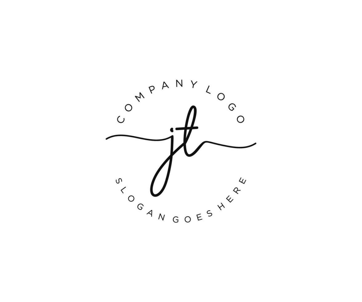 första jt feminin logotyp skönhet monogram och elegant logotyp design, handstil logotyp av första signatur, bröllop, mode, blommig och botanisk med kreativ mall. vektor