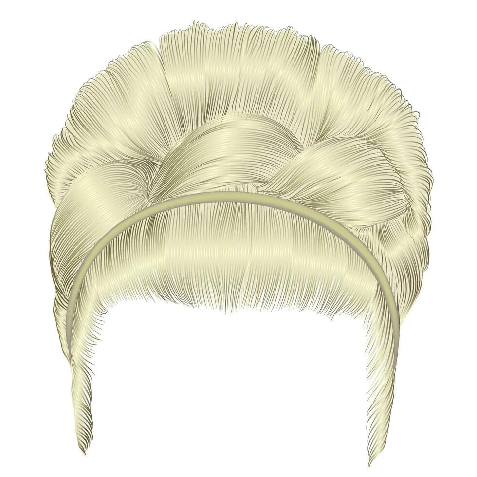 Retro-Frisur Babette mit blonden Haaren des Zopfs. Frauen. modische Schönheit. vektor