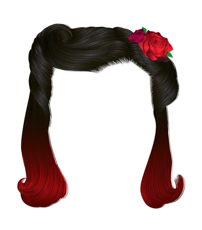 Damen lockig Haare mit blume.rot rosa.schwarz Farben. vektor