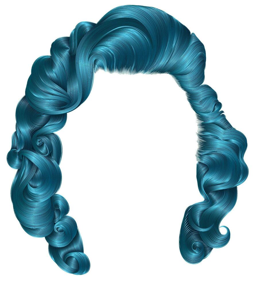 trendig kvinna hårstrån blå färger . skönhet mode . retro stil lockar . realistisk 3d . vektor