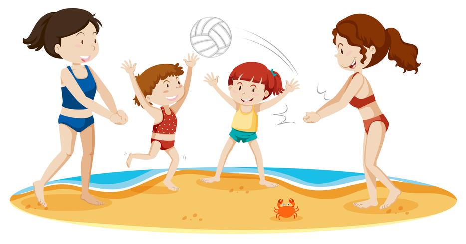 Eine Familie, die am Strand Volleyball spielt vektor
