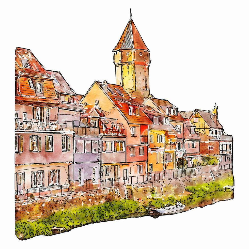 hohefeld Deutschland Aquarell Hand gezeichnet Illustration isoliert auf Weiß Hintergrund vektor