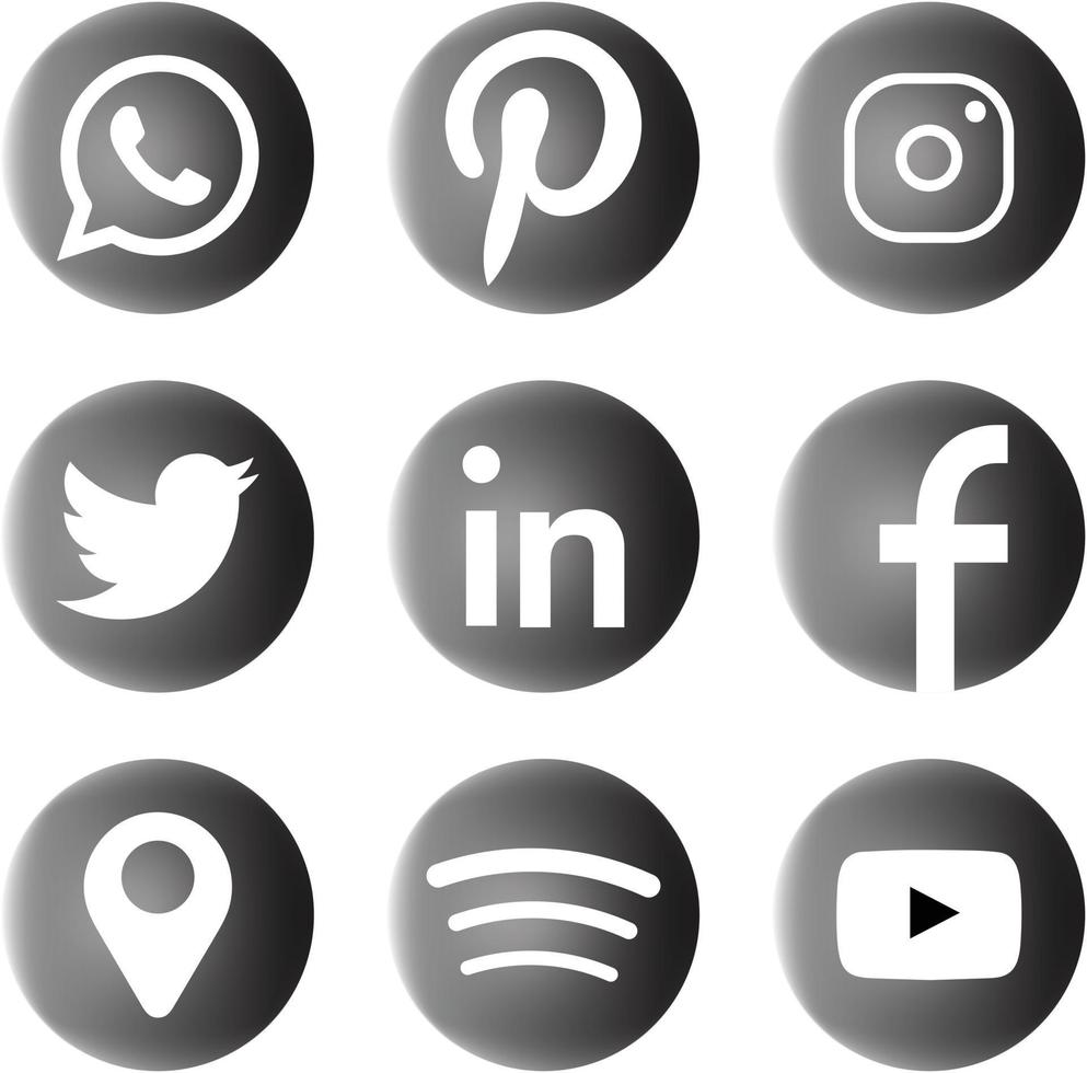 svartvita sociala medier ikoner svartvit elegant ikon bunt vektor