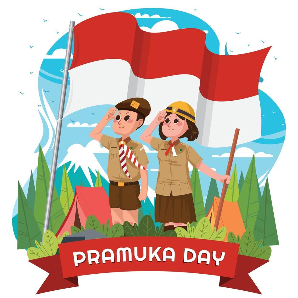 Happy Pramuka Day mit Boyscout Salute Konzept vektor