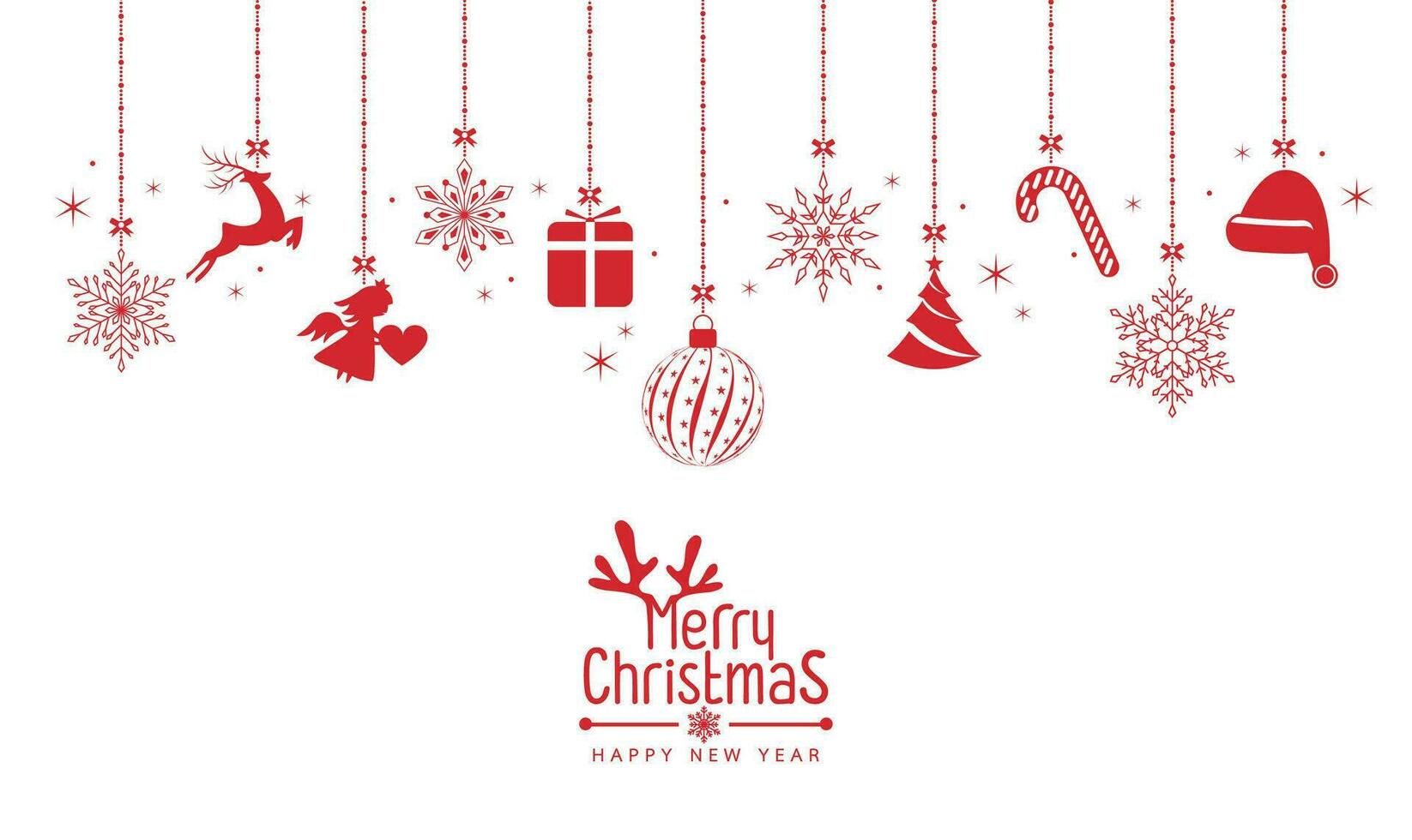 jul bakgrund med jul röd bollar, snöflingor, ren, gåva låda, träd, på vit bakgrund vektor
