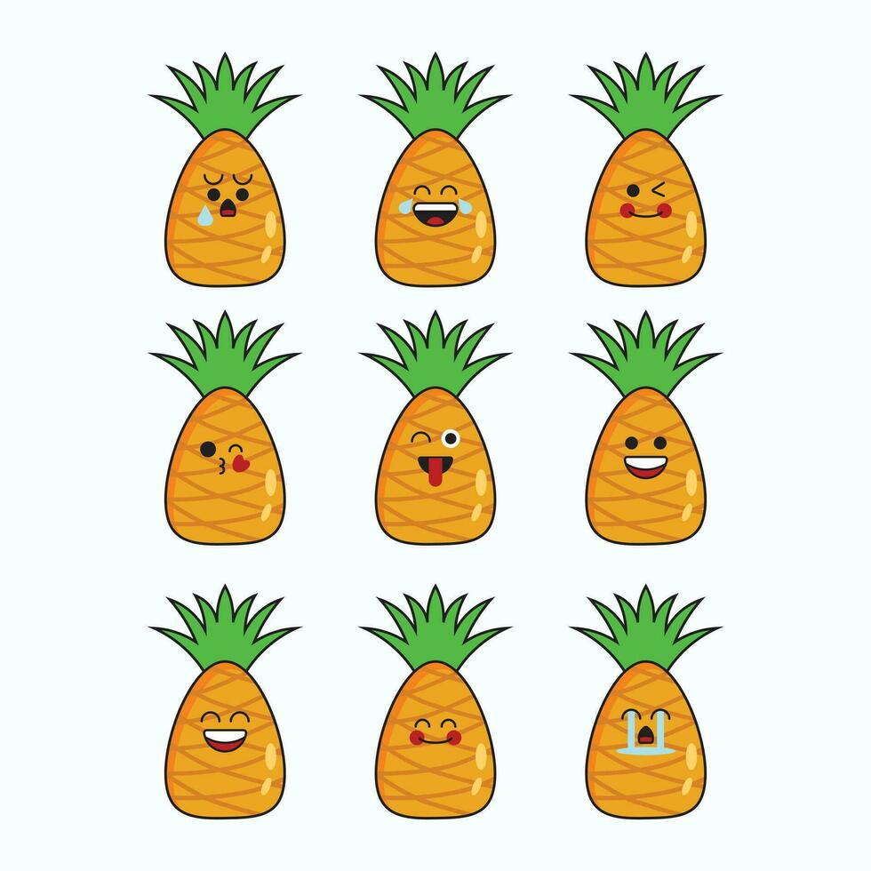 Ananas Karikatur Charakter verschiedene Ausdrücke Symbol Satz. vektor