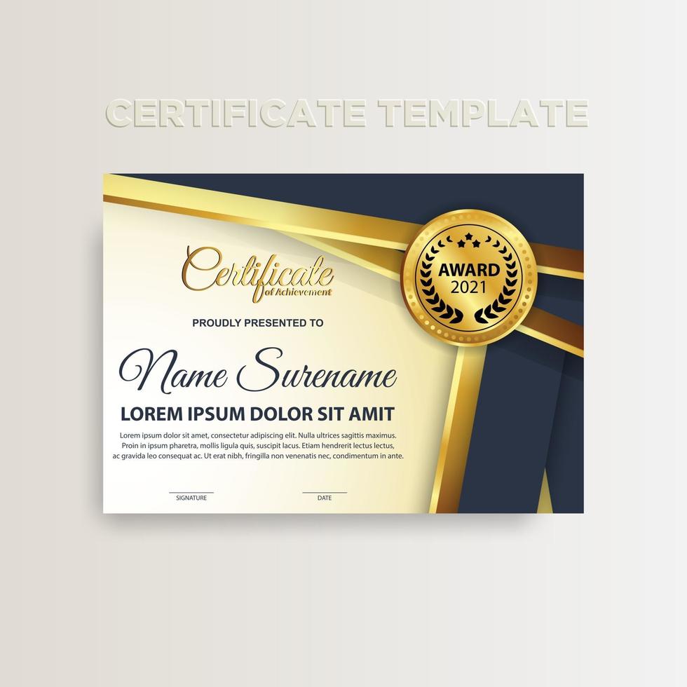 modern gradient färg certifikat mall design med guld färg vektor
